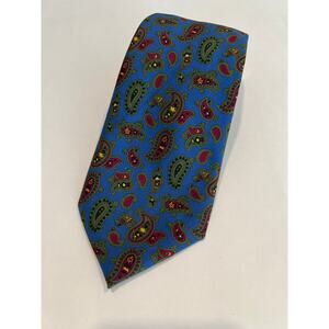 The Andover Shop Made in England Men’s Silk Neck Tie Blue Green Paisley SG